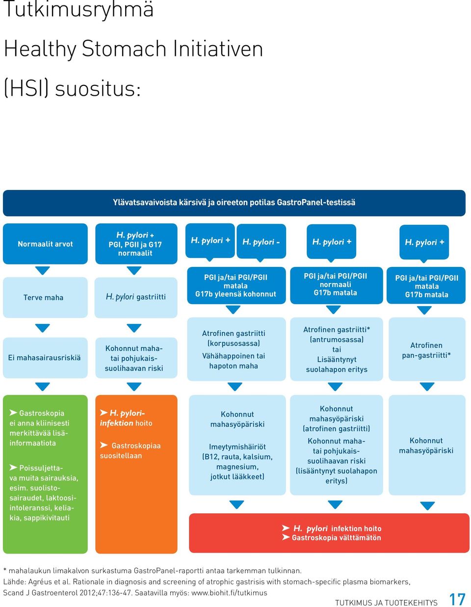 pylori gastriitti PGI ja/tai PGI/PGII matala G17b yleensä kohonnut PGI ja/tai PGI/PGII normaali G17b matala PGI ja/tai PGI/PGII matala G17b matala Ei mahasairausriskiä Kohonnut mahatai