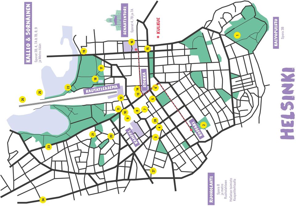 HLSINKI Kallio & Sörnäinen Sporat 3B, 4, 7 & 7B, 8, 9 ja Metro itään