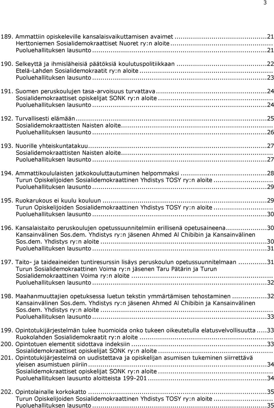 ..25 Sosialidemokraattisten Naisten aloite......26 193. Nuorille yhteiskuntatakuu...27 Sosialidemokraattisten Naisten aloite......27 194. Ammattikoululaisten jatkokouluttautuminen helpommaksi.