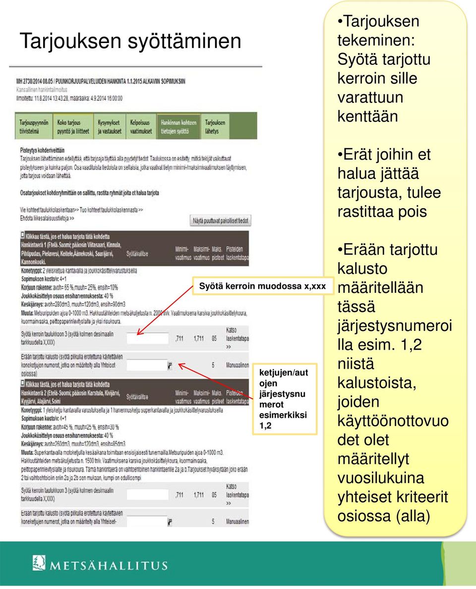 järjestysnu merot esimerkiksi 1,2 Erään tarjottu kalusto määritellään tässä järjestysnumeroi lla esim.