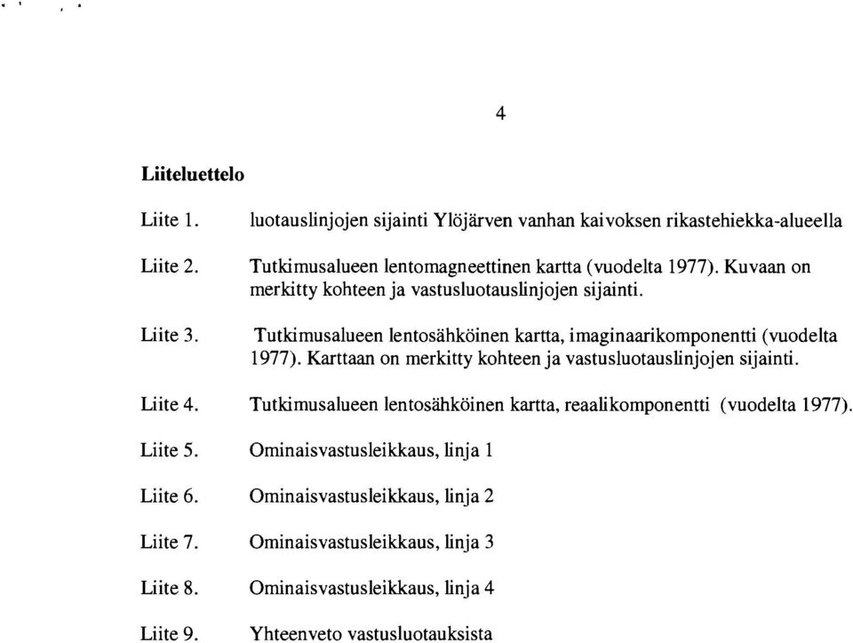 Kuvaan on merkitty kohteen ja vastusluotauslinjojen sijainti. Tutkimusalueen lentosähköinen kartta, imaginaarikomponentti (vuodelta 1977).