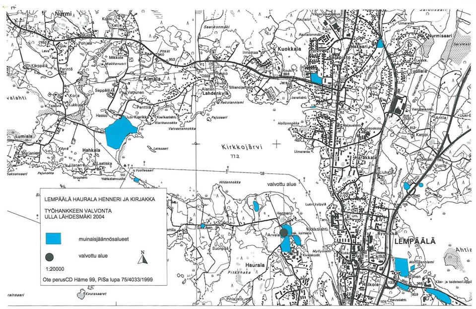 LÄHDESMÄKI 2004 muinaisjäännösalueet valvottu alue 1:20000 N L\.