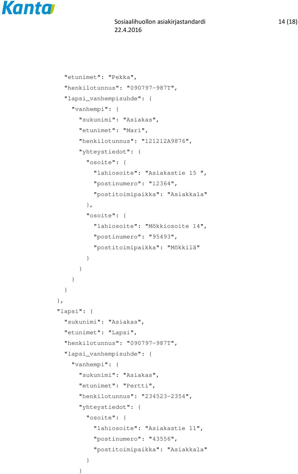 "Mökkiosoite 14", "postinumero": "95493", "postitoimipaikka": "Mökkilä", "lapsi": { "sukunimi": "Asiakas", "etunimet": "Lapsi", "henkilotunnus": "090797-987T", "lapsi_vanhempisuhde": {