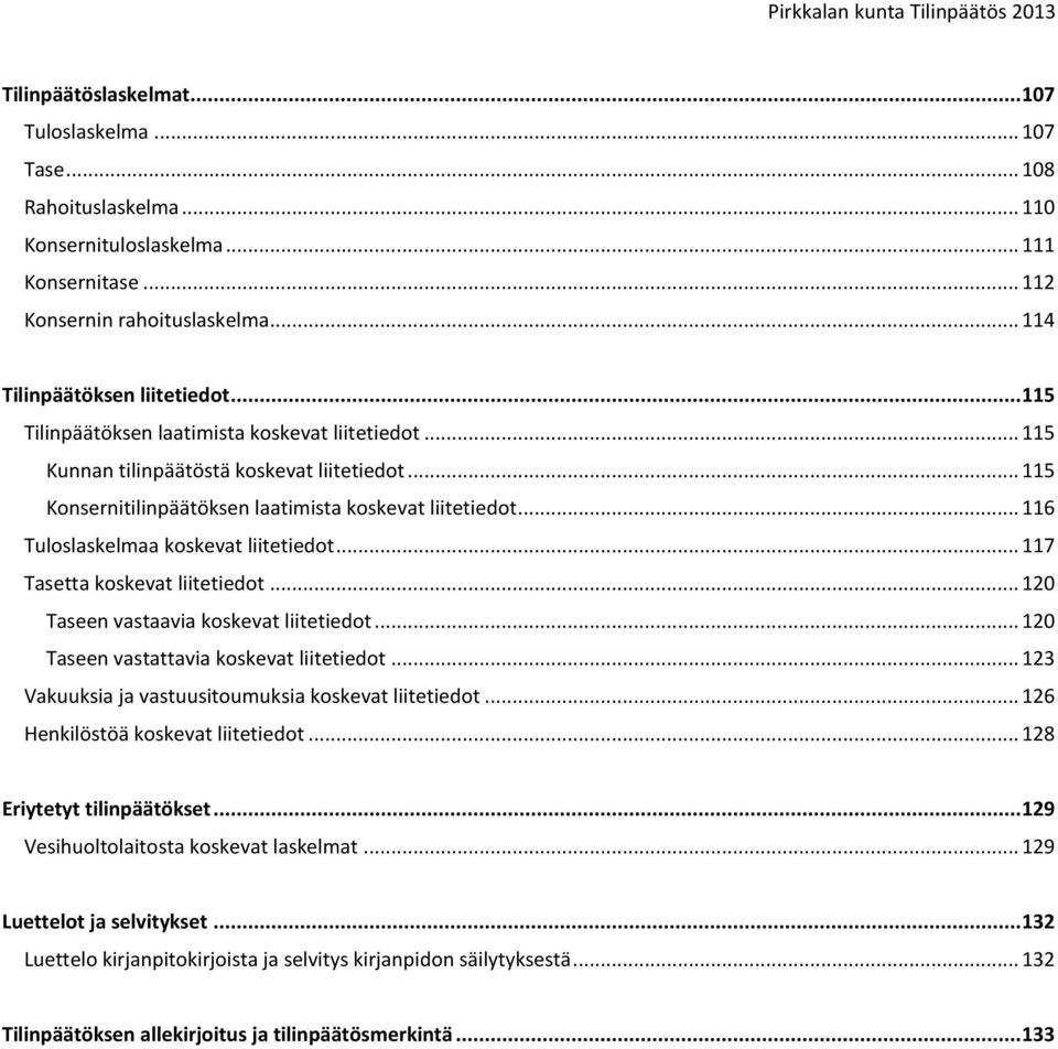 .. 116 Tuloslaskelmaa koskevat liitetiedot... 117 Tasetta koskevat liitetiedot... 120 Taseen vastaavia koskevat liitetiedot... 120 Taseen vastattavia koskevat liitetiedot.