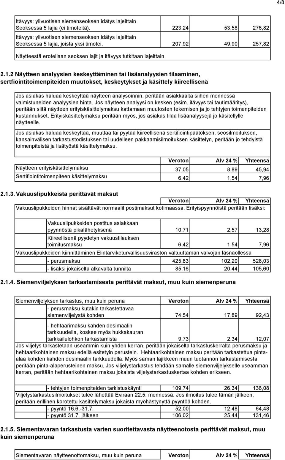 peritään asiakkaalta siihen mennessä valmistuneiden analyysien hinta. Jos näytteen analyysi on kesken (esim.