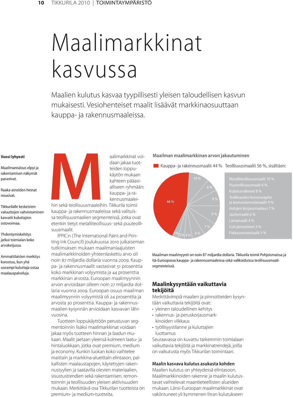 Tikkurilalle keskeisten valuuttojen vahvistuminen kasvatti kuluttajien ostovoimaa. Yhdentymiskehitys jatkui toimialan koko arvoketjussa.