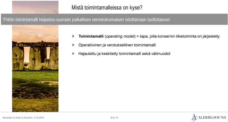 tuottotasoon Toimintamalli (operating model) = tapa, jolla konsernin