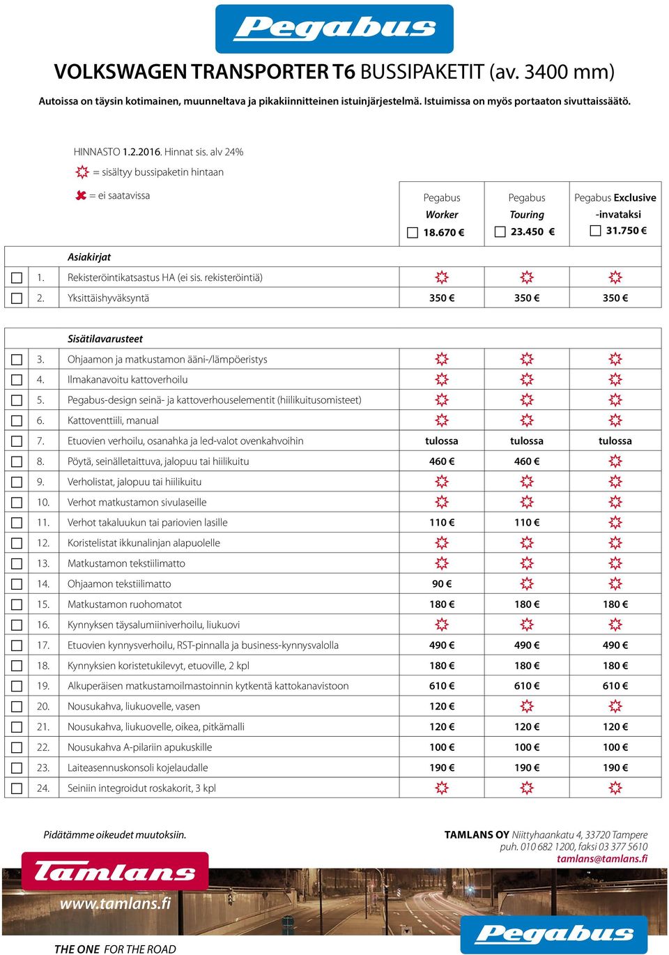 rekisteröintiä) 2. Yksittäishyväksyntä 350 350 350 Sisätilavarusteet 3. Ohjaamon ja matkustamon ääni-/lämpöeristys 4. Ilmakanavoitu kattoverhoilu 5.