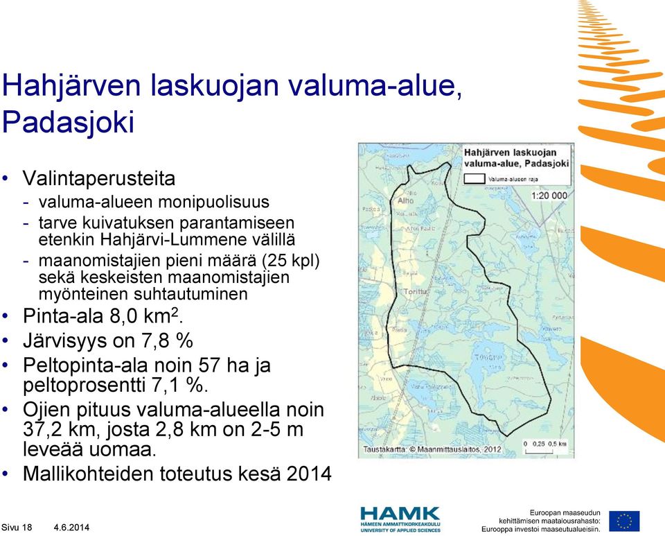 myönteinen suhtautuminen Pinta-ala 8,0 km 2. Järvisyys on 7,8 % Peltopinta-ala noin 57 ha ja peltoprosentti 7,1 %.
