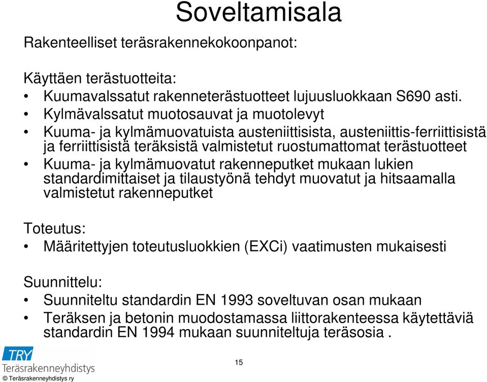 terästuotteet Kuuma- ja kylmämuovatut rakenneputket mukaan lukien standardimittaiset ja tilaustyönä tehdyt muovatut ja hitsaamalla valmistetut rakenneputket Toteutus: Määritettyjen