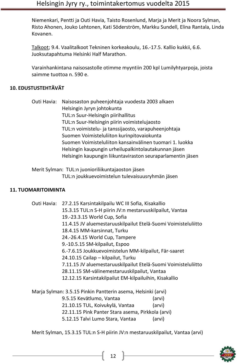 Varainhankintana naisosastolle otimme myyntiin 200 kpl Lumilyhtyarpoja, joista saimme tuottoa n. 590 e. 10.