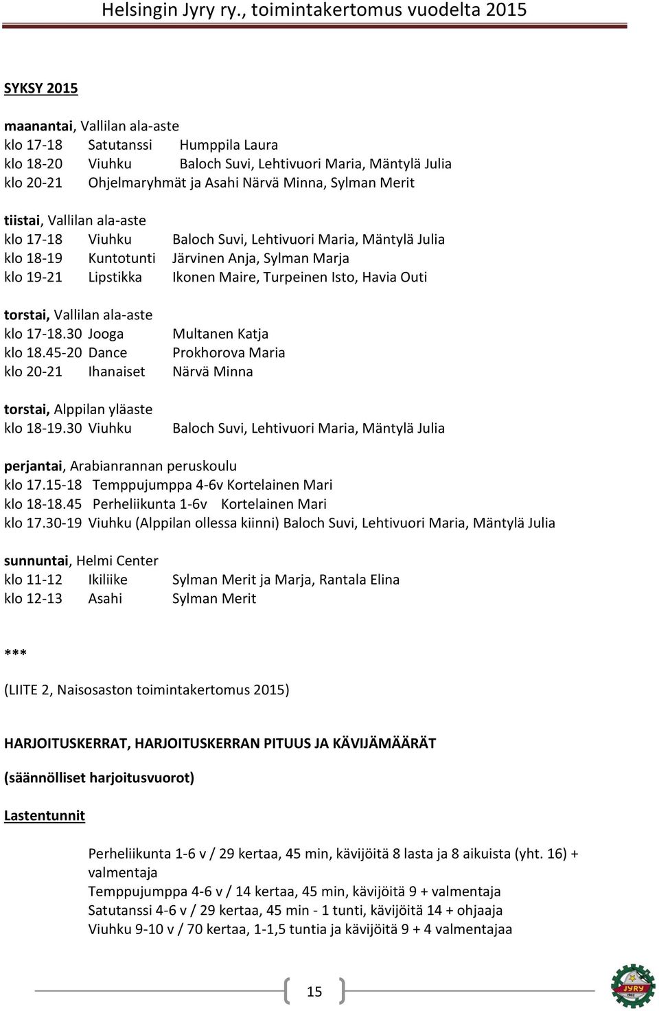 torstai, Vallilan ala-aste klo 17-18.30 Jooga Multanen Katja klo 18.45-20 Dance Prokhorova Maria klo 20-21 Ihanaiset Närvä Minna torstai, Alppilan yläaste klo 18-19.