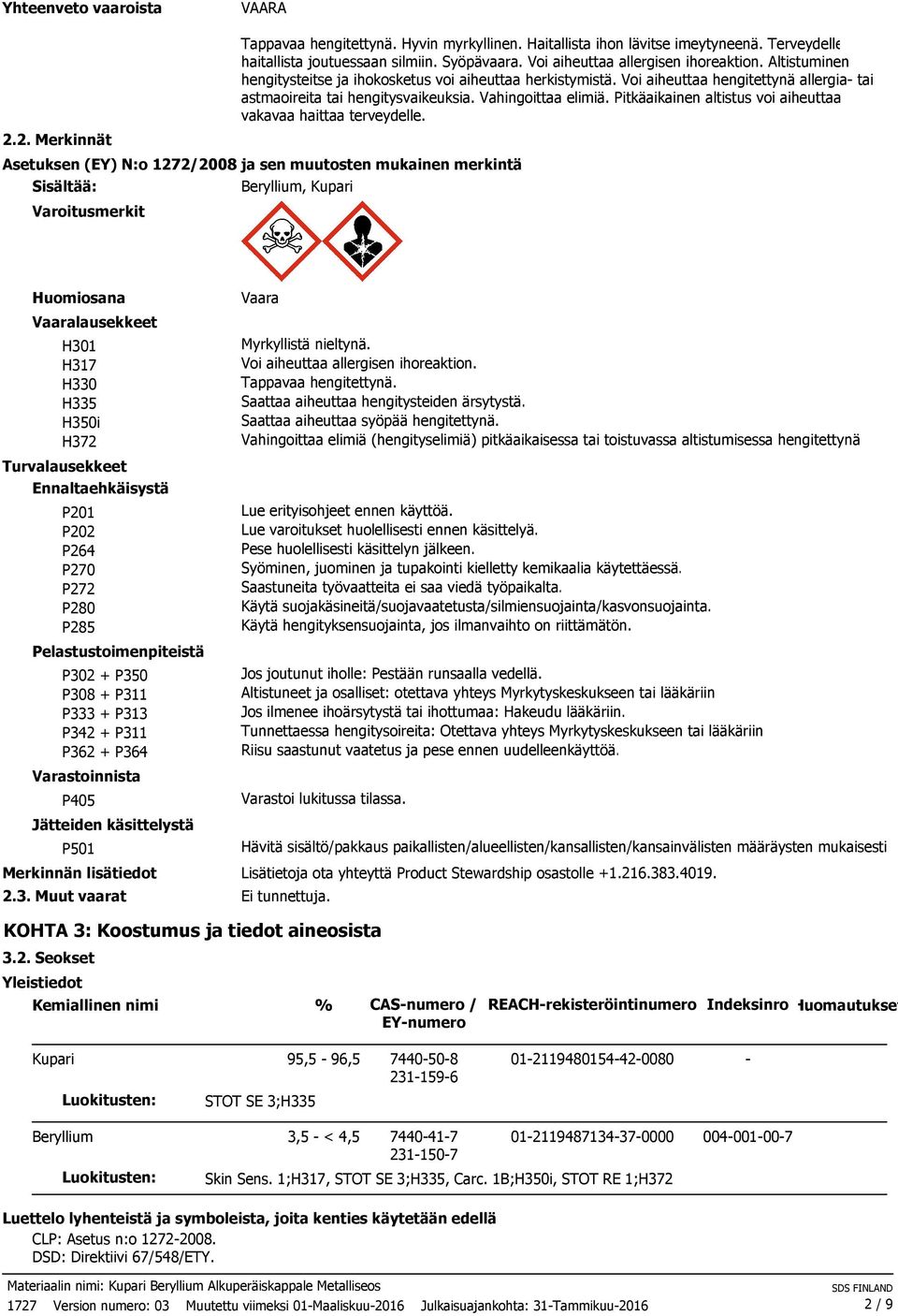 Vahingoittaa elimiä. Pitkäaikainen altistus voi aiheuttaa vakavaa haittaa terveydelle.