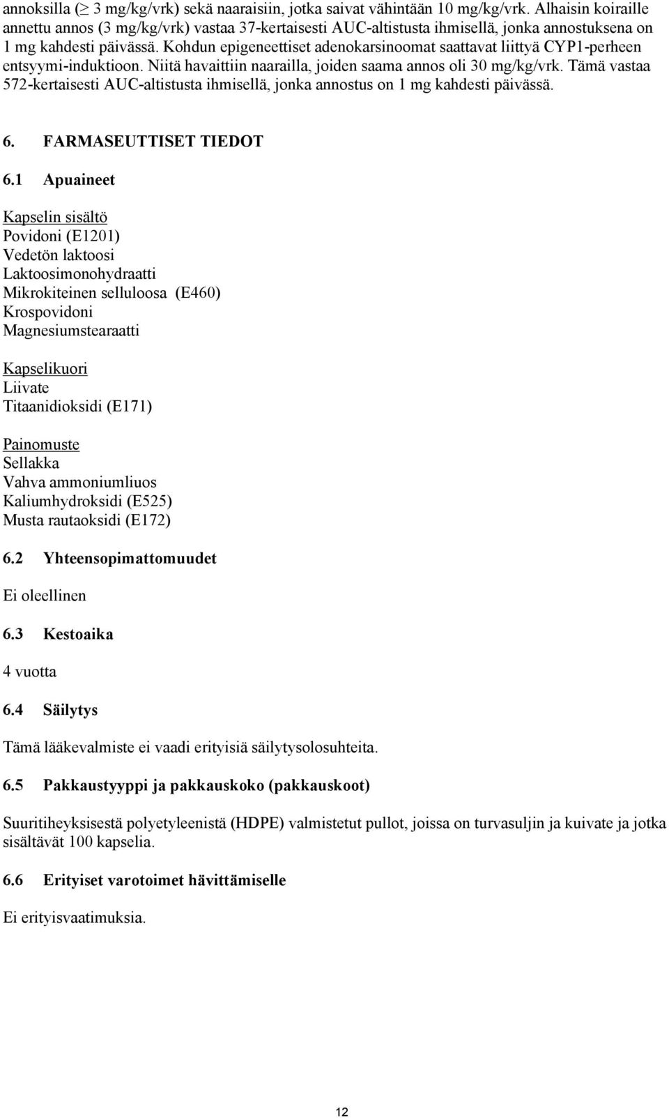 Kohdun epigeneettiset adenokarsinoomat saattavat liittyä CYP1-perheen entsyymi-induktioon. Niitä havaittiin naarailla, joiden saama annos oli 30 mg/kg/vrk.