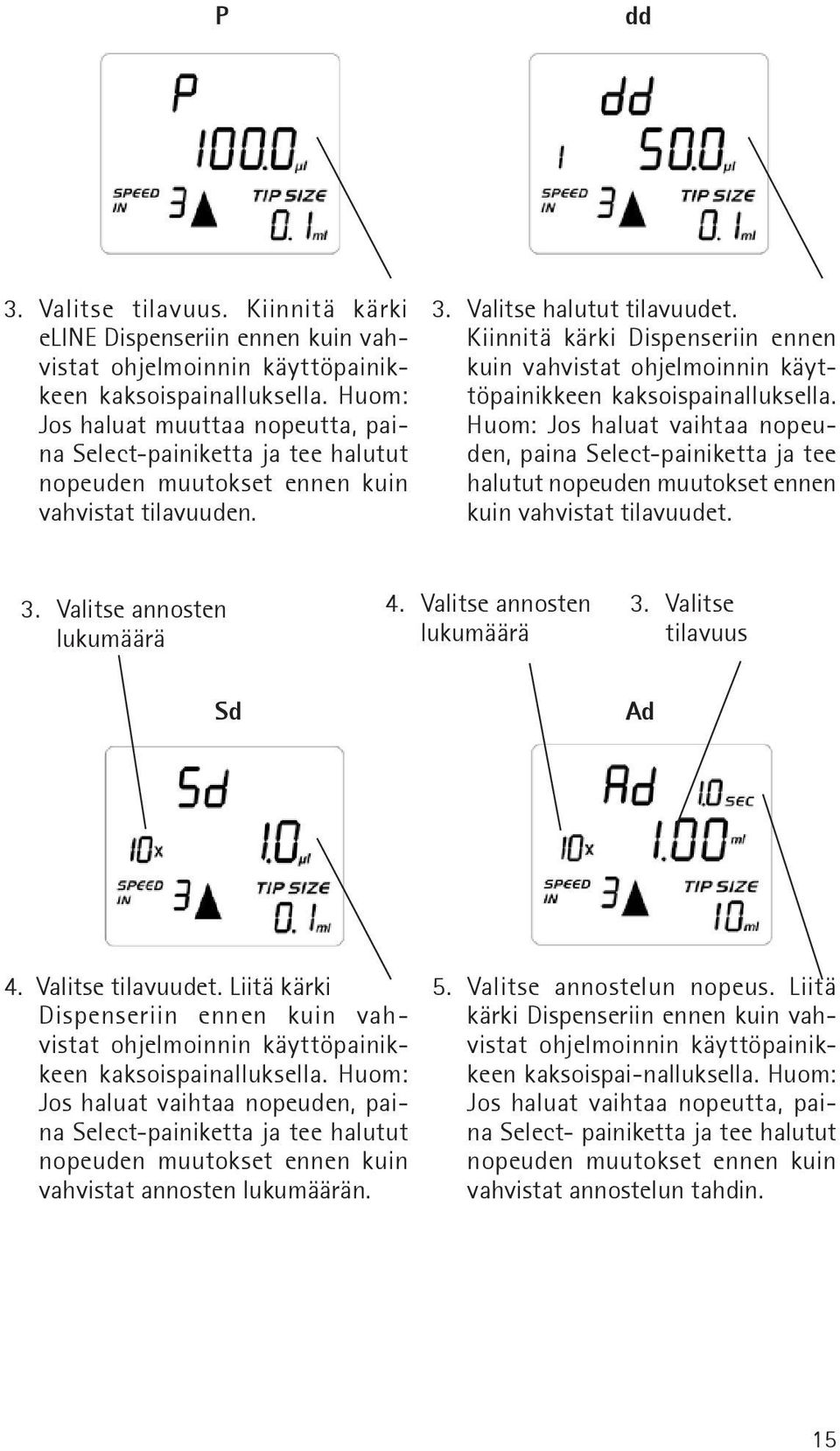 Kiinnitä kärki Dispenseriin ennen kuin vahvistat ohjelmoinnin käyttöpainikkeen kaksoispainalluksella.