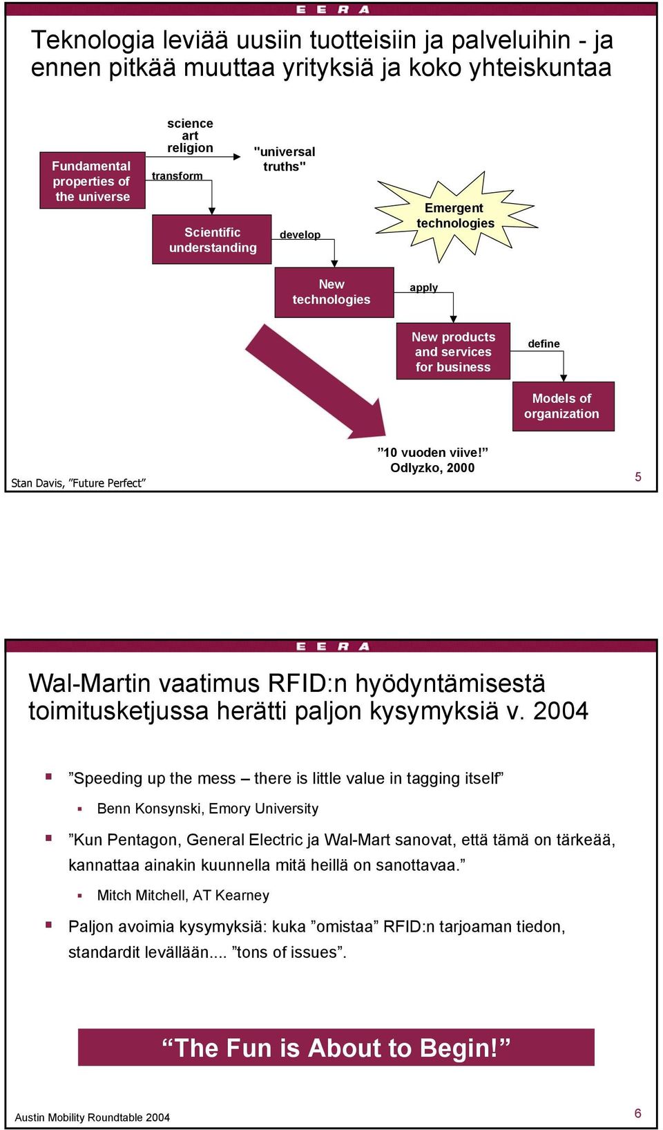 Odlyzko, 2000 5 Wal-Martin vaatimus RFID:n hyödyntämisestä toimitusketjussa herätti paljon kysymyksiä v.