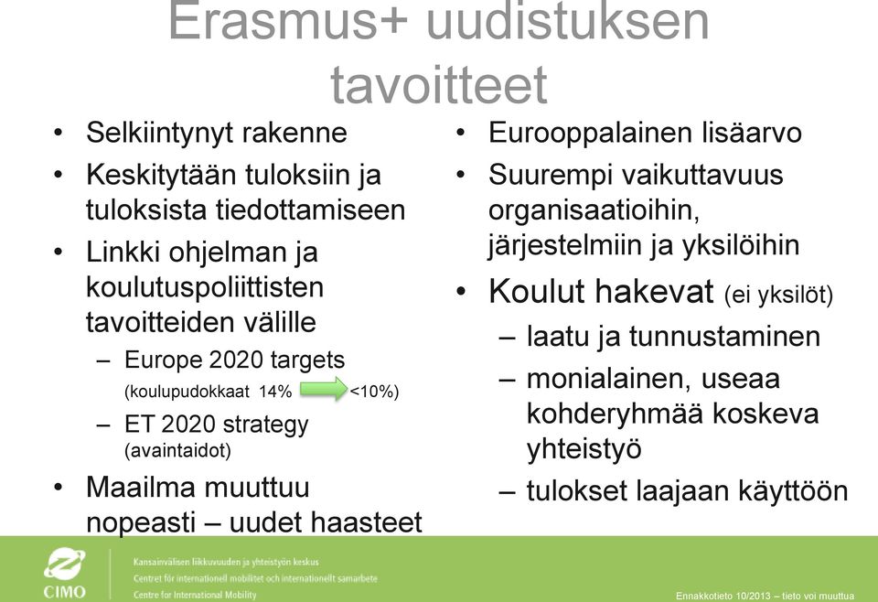 ET 2020 strategy l(avainkki (avaintaidot) linkki Maailma muuttuu nopeasti uudet haasteet tavoitteet Eurooppalainen lisäarvo