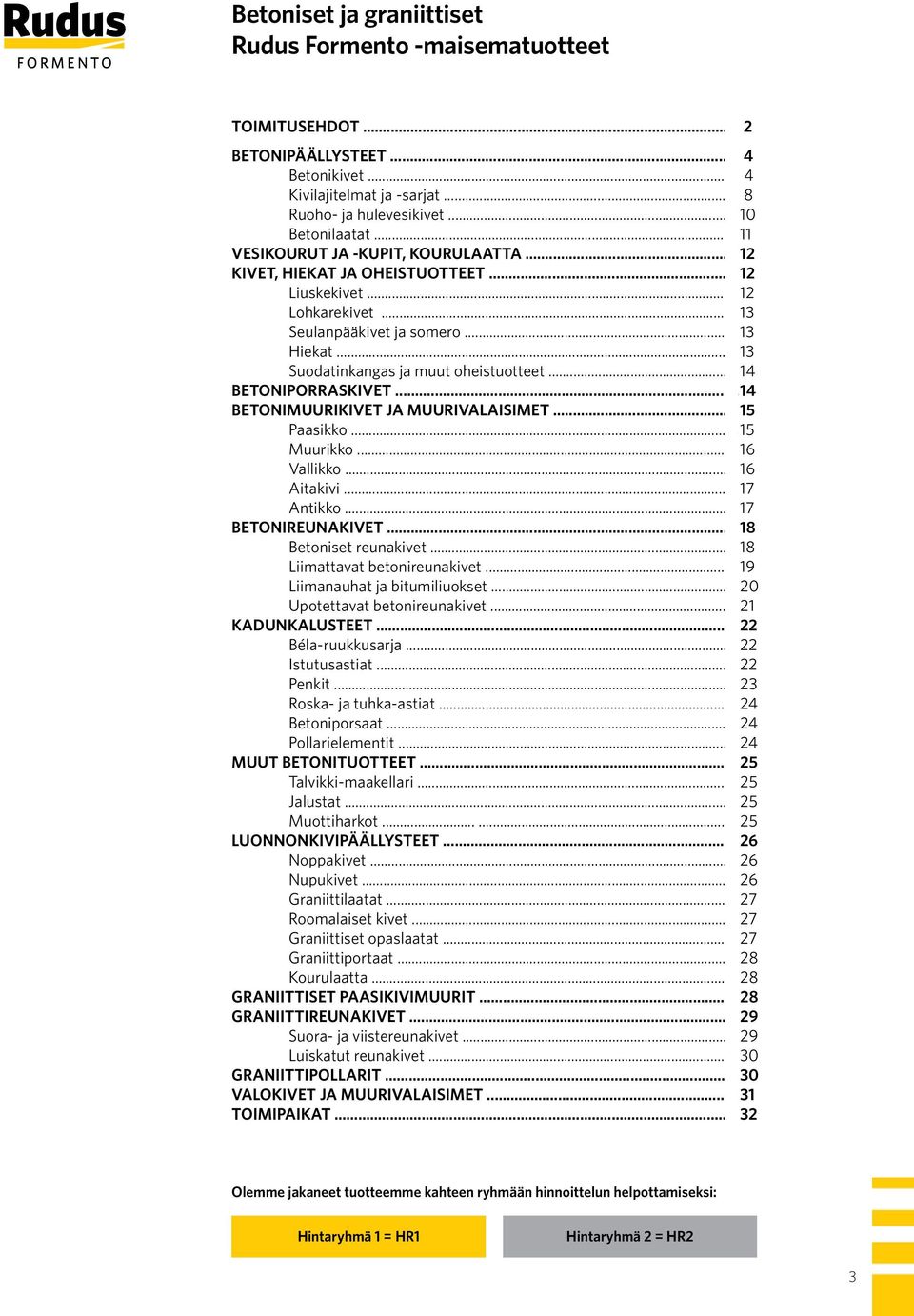 .. 14 BETONIPORRASKIVET... 14 BETONIMUURIKIVET JA MUURIVALAISIMET... 15 Paasikko... 15 Muurikko... 16 Vallikko... 16 Aitakivi... 17 Antikko... 17 BETONIREUNAKIVET... 18 Betoniset reunakivet.