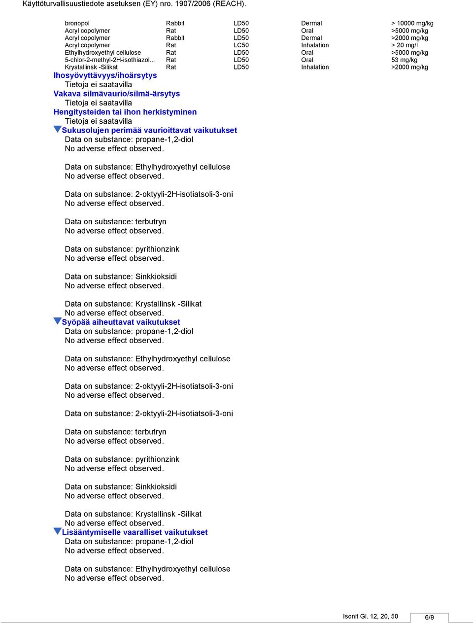 saatavilla Sukusolujen perimää vaurioittavat vaikutukset Data on substance: propane1,2diol Data on substance: Ethylhydroxyethyl cellulose Data on substance: 2oktyyli2Hisotiatsoli3oni Data on