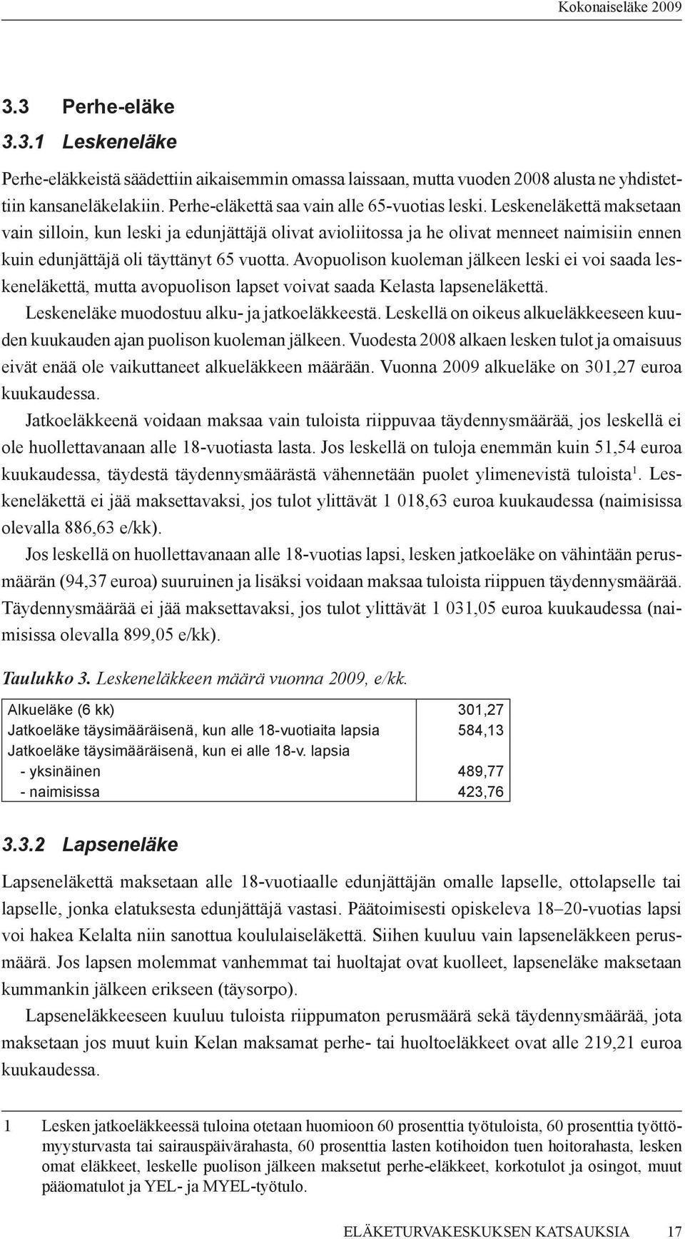 Avopuolison kuoleman jälkeen leski ei voi saada leskeneläkettä, mutta avopuolison lapset voivat saada Kelasta lapseneläkettä. Leskeneläke muodostuu alku- ja jatkoeläkkeestä.