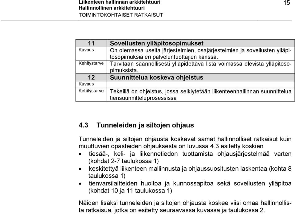 12 Suunnittelua koskeva ohjeistus Kuvaus Tekeillä on ohjeistus, jossa selkiytetään liikenteenhallinnan suunnittelua tiensuunnitteluprosessissa 4.