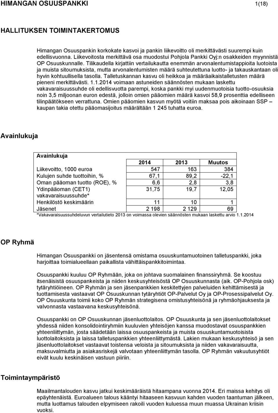 Tilikaudella kirjattiin vertailukautta enemmän arvonalentumistappioita luotoista ja muista sitoumuksista, mutta arvonalentumisten määrä suhteutettuna luotto- ja takauskantaan oli hyvin kohtuullisella