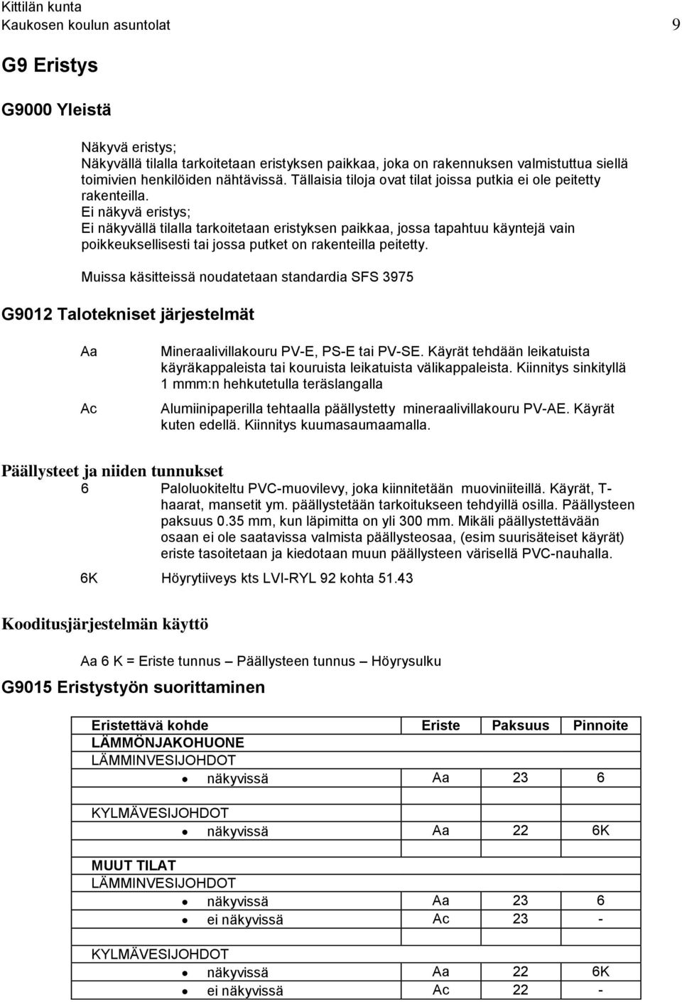 Ei näkyvä eristys; Ei näkyvällä tilalla tarkoitetaan eristyksen paikkaa, jossa tapahtuu käyntejä vain poikkeuksellisesti tai jossa putket on rakenteilla peitetty.