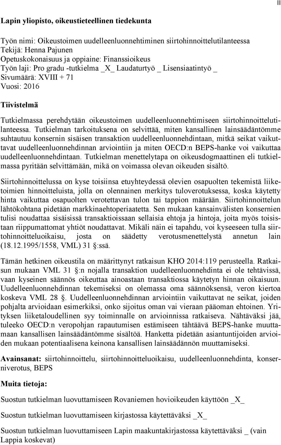 siirtohinnoittelutilanteessa.