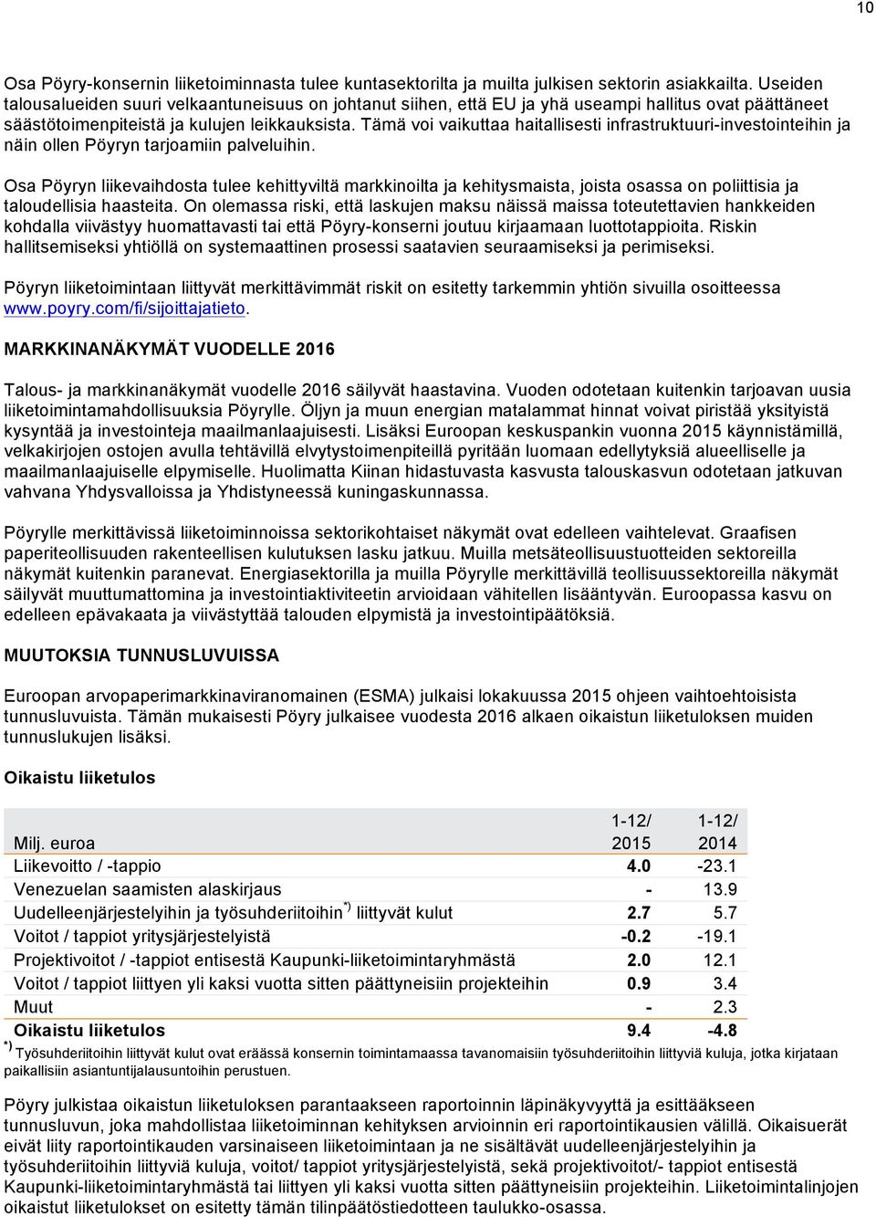 Tämä voi vaikuttaa haitallisesti infrastruktuuri-investointeihin ja näin ollen Pöyryn tarjoamiin palveluihin.