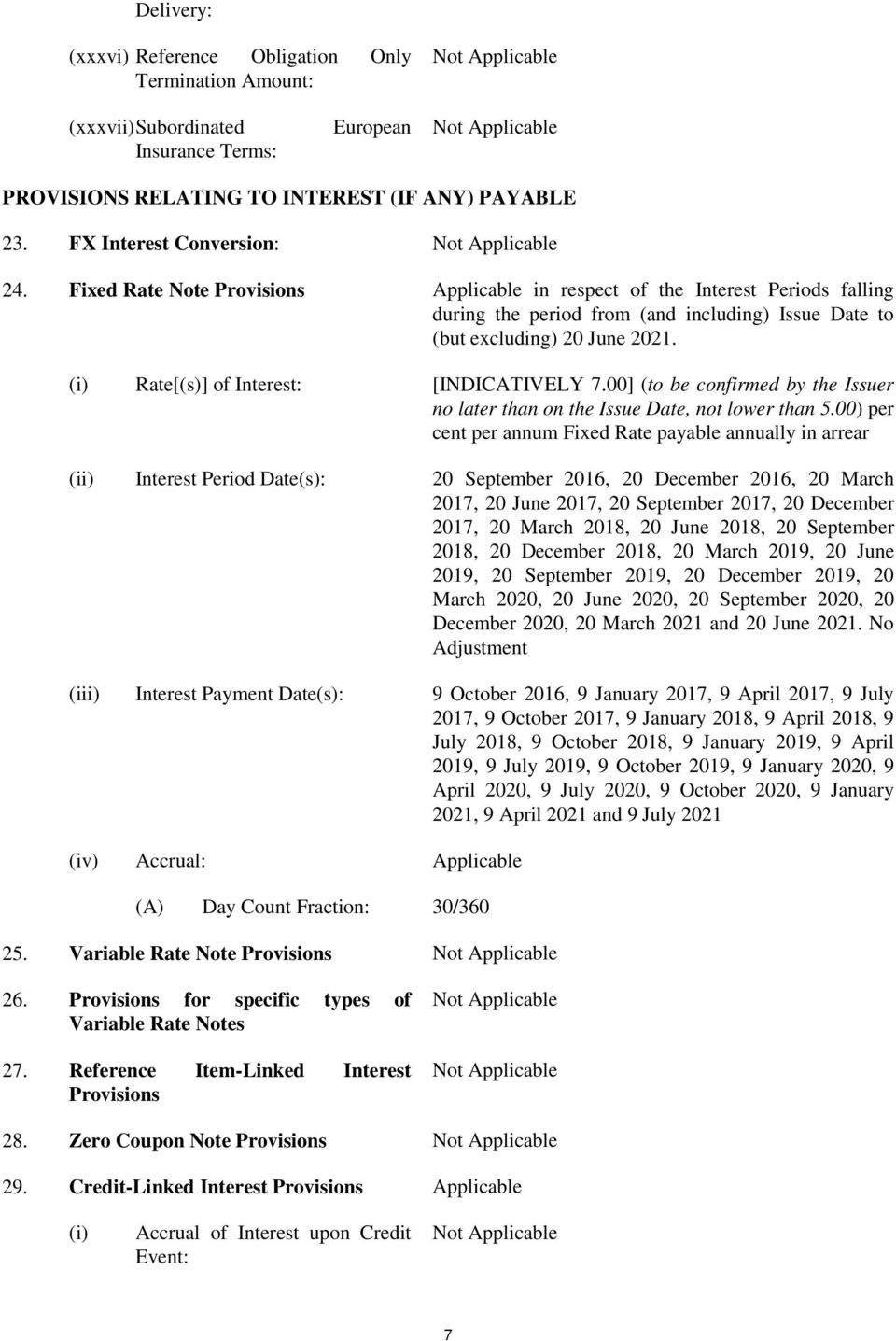 (i) Rate[(s)] of Interest: [INDICATIVELY 7.00] (to be confirmed by the Issuer no later than on the Issue Date, not lower than 5.