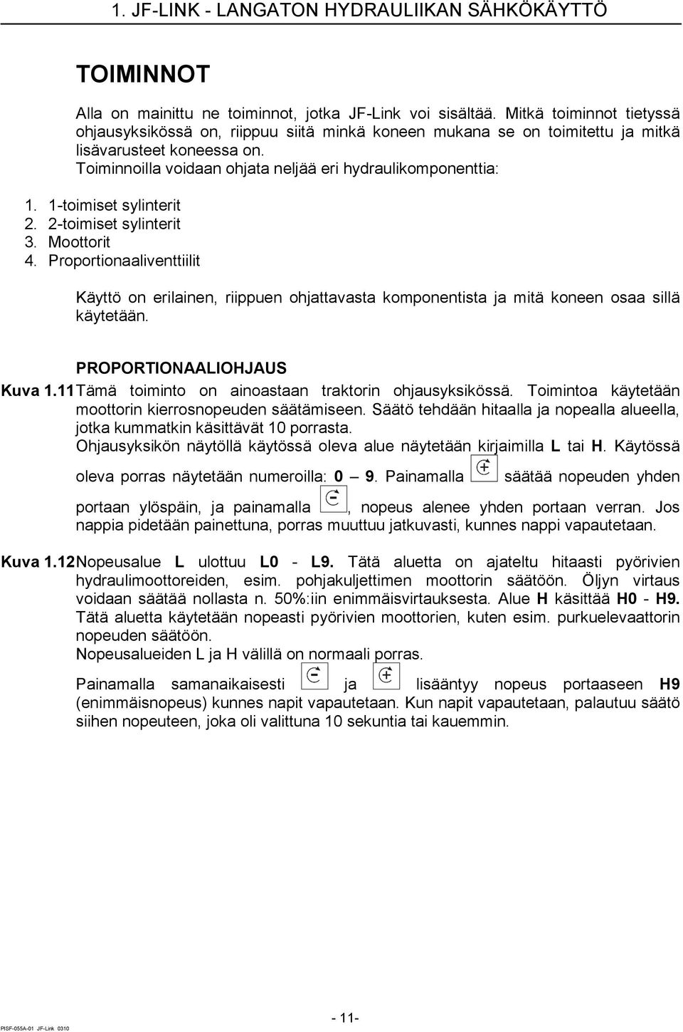 1-toimiset sylinterit 2. 2-toimiset sylinterit 3. Moottorit 4. Proportionaaliventtiilit Käyttö on erilainen, riippuen ohjattavasta komponentista ja mitä koneen osaa sillä käytetään.