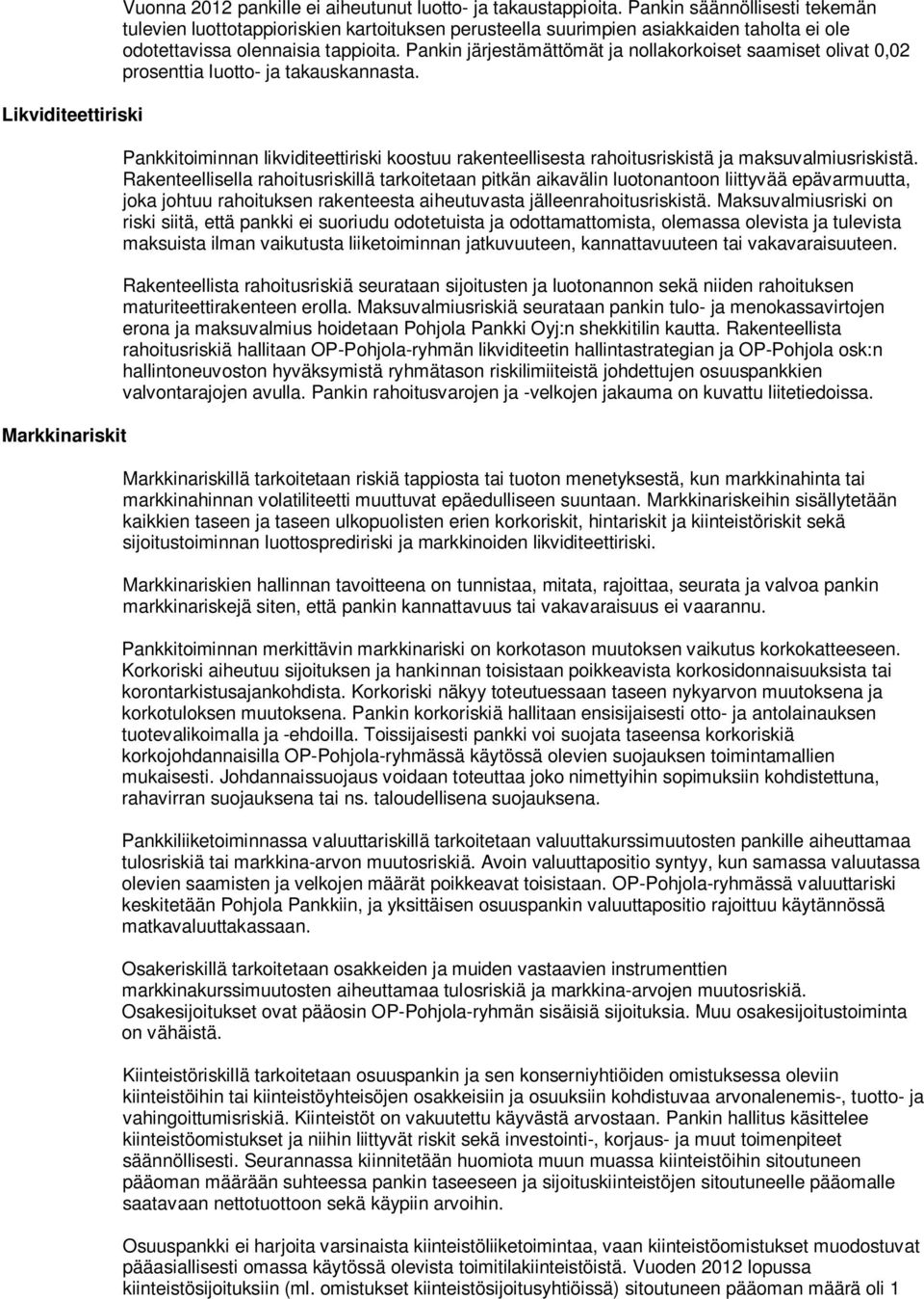 Pankin järjestämättömät ja nollakorkoiset saamiset olivat 0,02 prosenttia luotto- ja takauskannasta.
