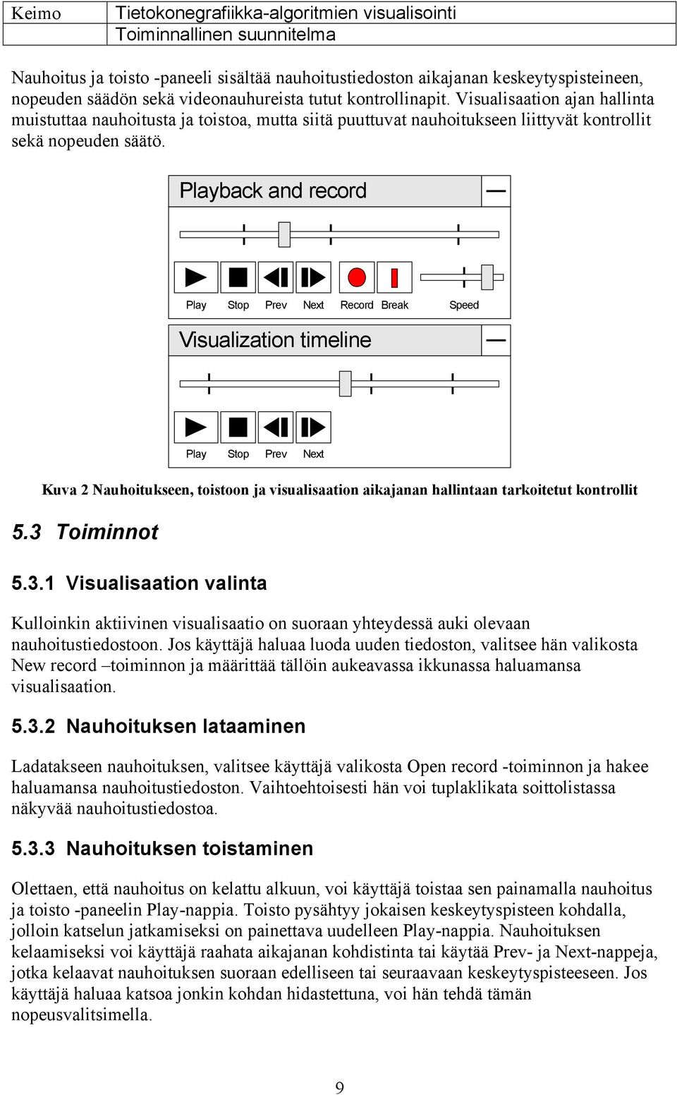 Playback and record Play Stop Prev Next Record Break Speed Visualization timeline Play Stop Prev Next Kuva 2 Nauhoitukseen, toistoon ja visualisaation aikajanan hallintaan tarkoitetut kontrollit 5.