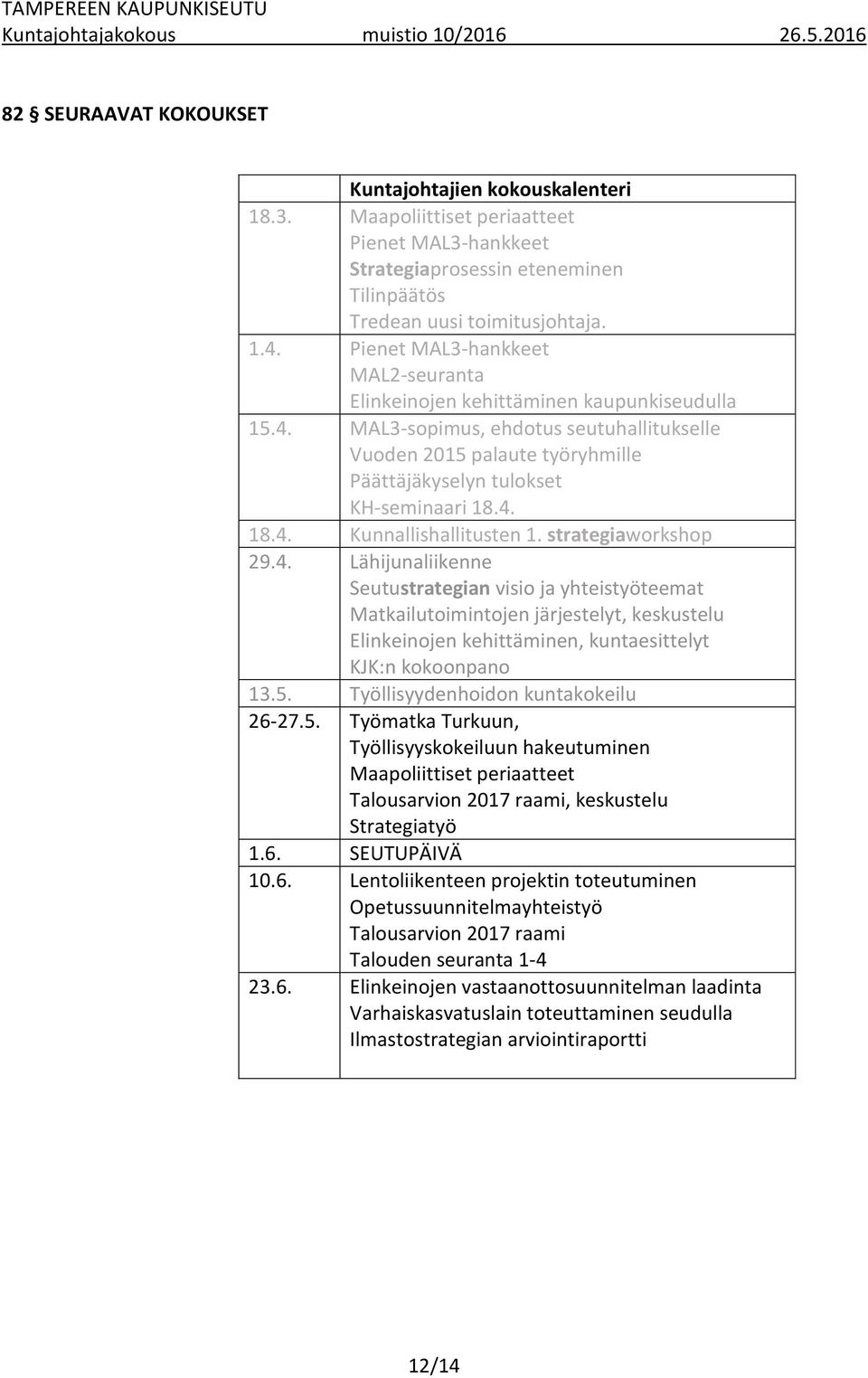 strategiaworkshop 29.4. Lähijunaliikenne Seutustrategian visio ja yhteistyöteemat Matkailutoimintojen järjestelyt, keskustelu Elinkeinojen kehittäminen, kuntaesittelyt KJK:n kokoonpano 13.5.