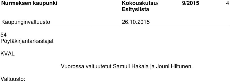 KVAL Valtuusto: Vuorossa