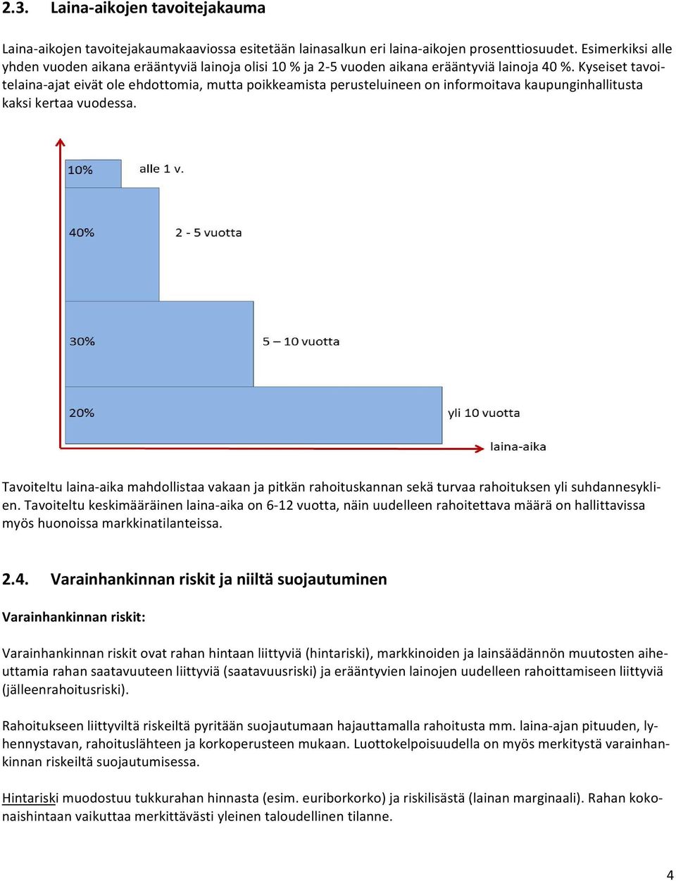 Kyseiset tavoitelaina ajat eivät ole ehdottomia, mutta poikkeamista perusteluineen on informoitava kaupunginhallitusta kaksi kertaa vuodessa.