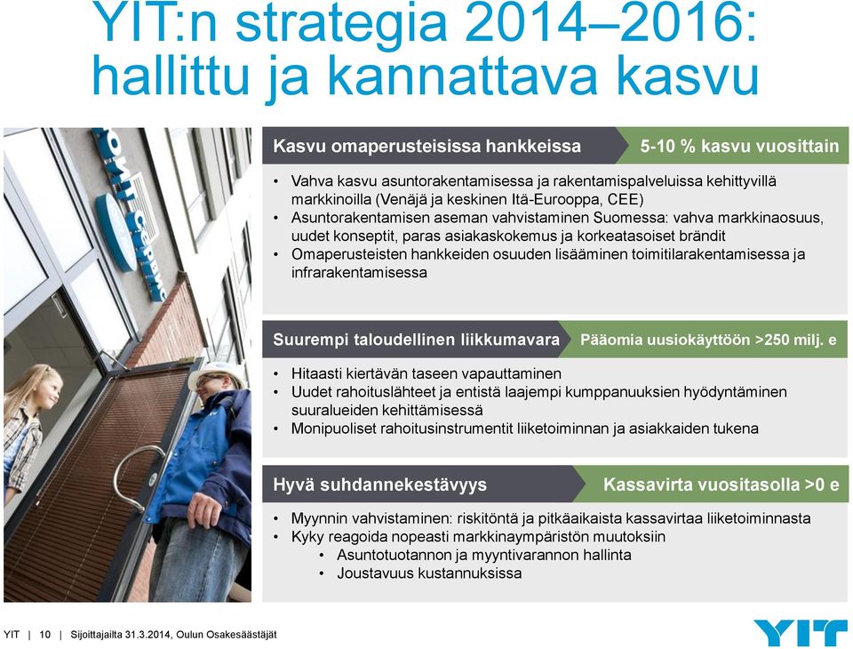 hankkeiden osuuden lisääminen toimitilarakentamisessa ja infrarakentamisessa Suurempi taloudellinen liikkumavara Pääomia uusiokäyttöön >250 milj.