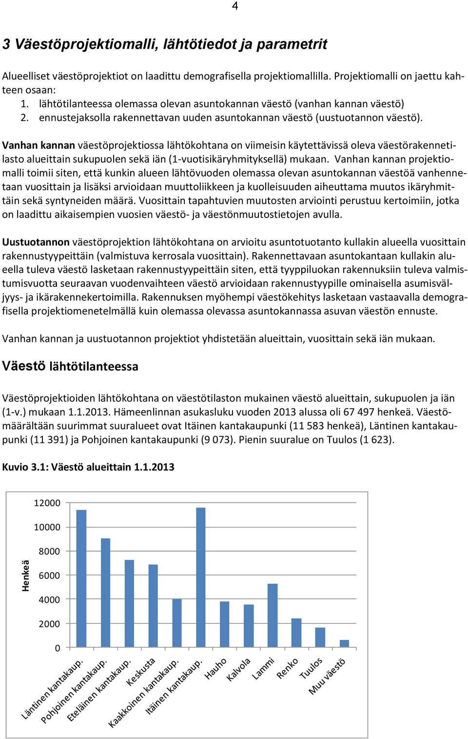 Vanhan kannan väestöprojektiossa lähtökohtana on viimeisin käytettävissä oleva väestörakennetilasto alueittain sukupuolen sekä iän (1-vuotisikäryhmityksellä) mukaan.