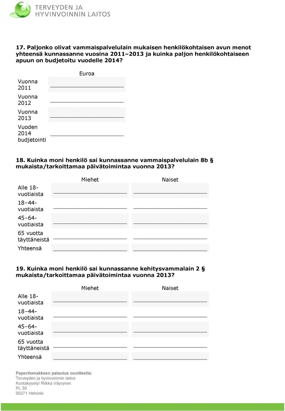 Kuinka moni henkilö sai kunnassanne vammaispalvelulain 8b mukaista/tarkoittamaa päivätoimintaa vuonna 2013?