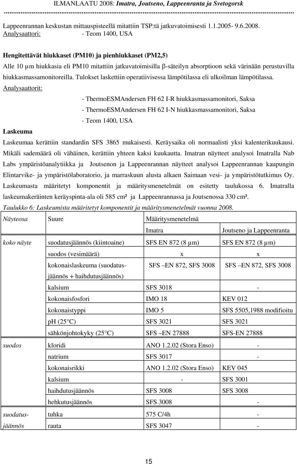 Analysaattori: - Teom 14, USA Hengitettävät hiukkaset (PM1) ja pienhiukkaset (PM2,5) Alle 1 µm hiukkasia eli PM1 mitattiin jatkuvatoimisilla β-säteilyn absorptioon sekä värinään perustuvilla