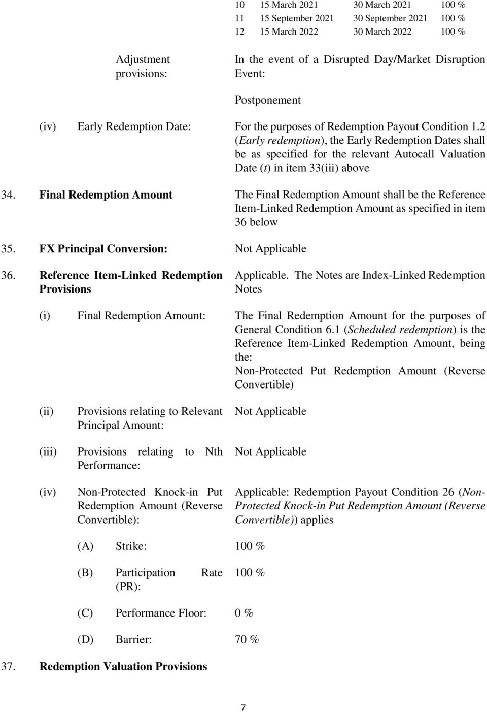 2 (Early redemption), the Early Redemption Dates shall be as specified for the relevant Autocall Valuation Date (t) in item 33(iii) above 34.