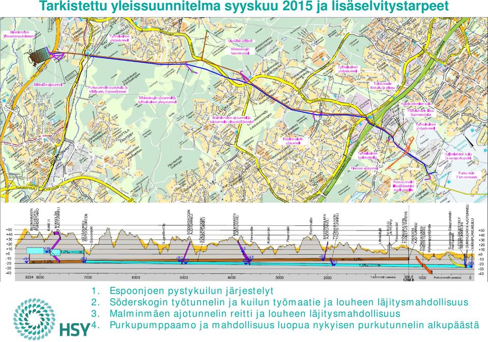 ja louheen läjitysmahdollisuus Malminmäen ajotunnelin reitti ja louheen