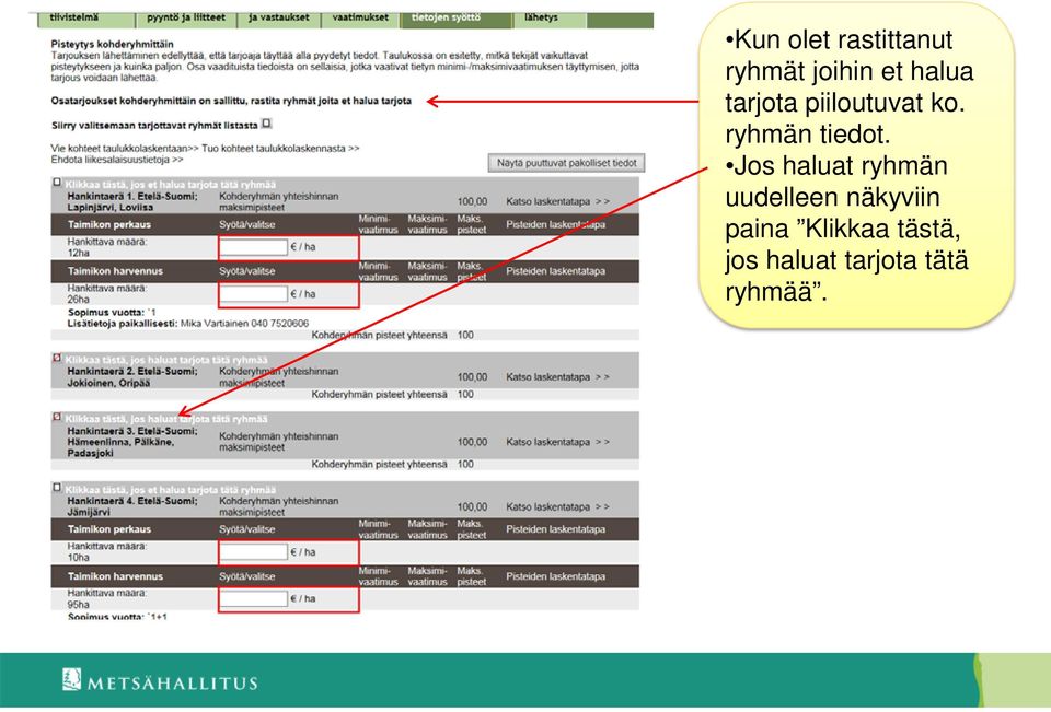 ryhmän tiedot.