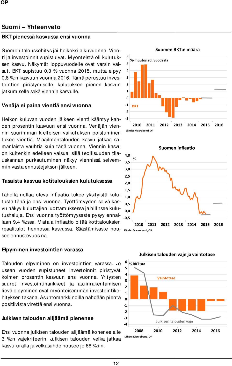 Tämä perustuu investoin en piristymiselle, kulutuksen pienen kasvun jatkumiselle sekä viennin kasvulle.