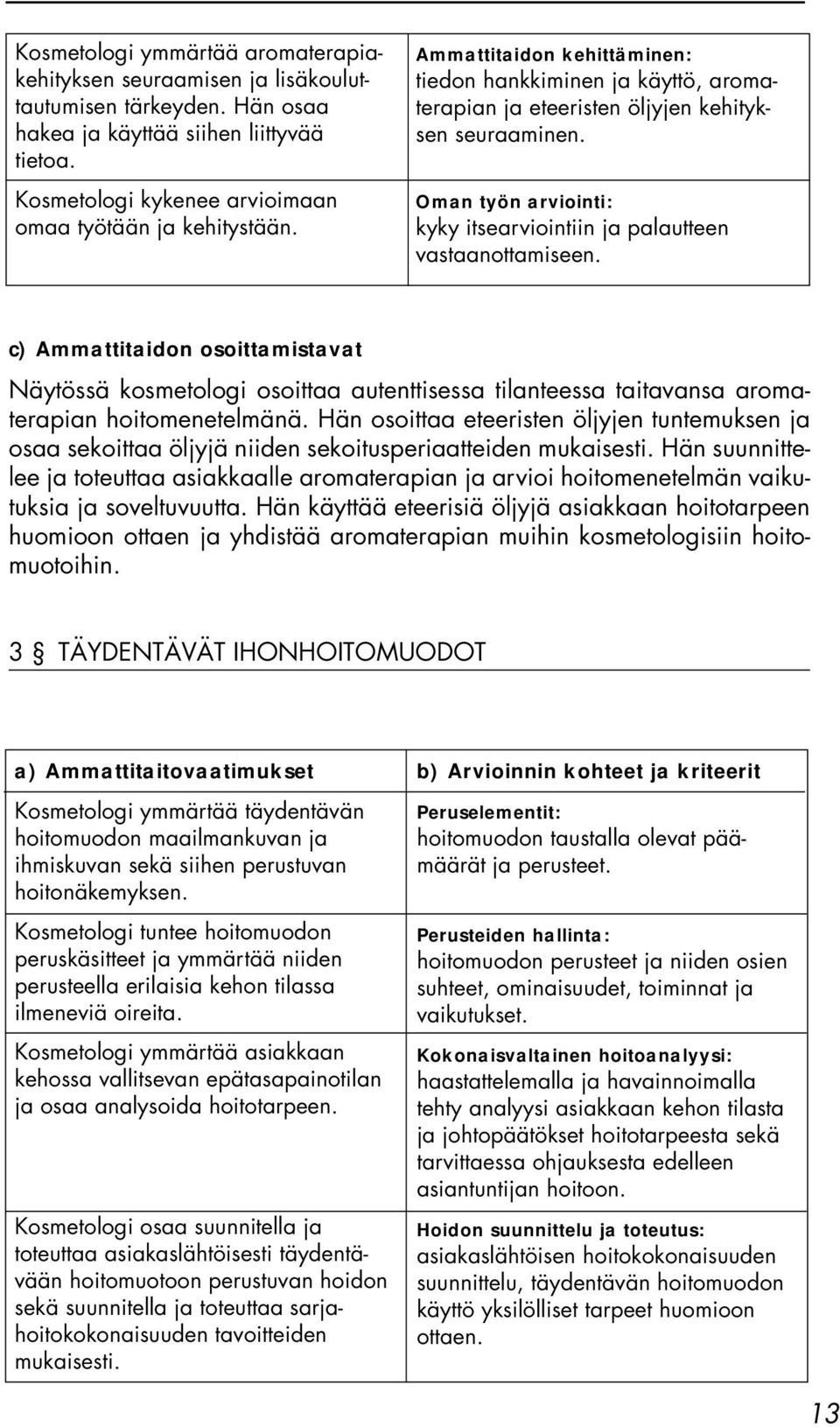 Oman työn arviointi: kyky itsearviointiin ja palautteen vastaanottamiseen.