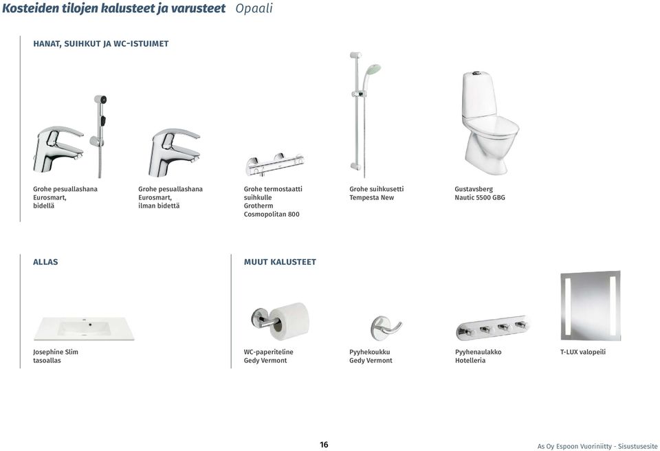 Cosmopolitan 800 Grohe suihkusetti Tempesta New Gustavsberg Nautic 5500 GBG allas muut kalusteet