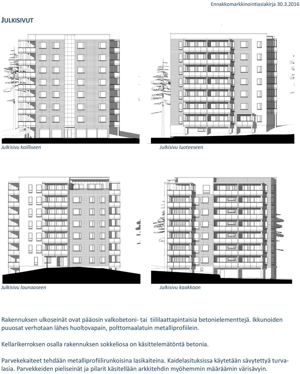 Ikkunoiden puuosat verhotaan lähes huoltovapain, polttomaalatuin metalliprofiilein.