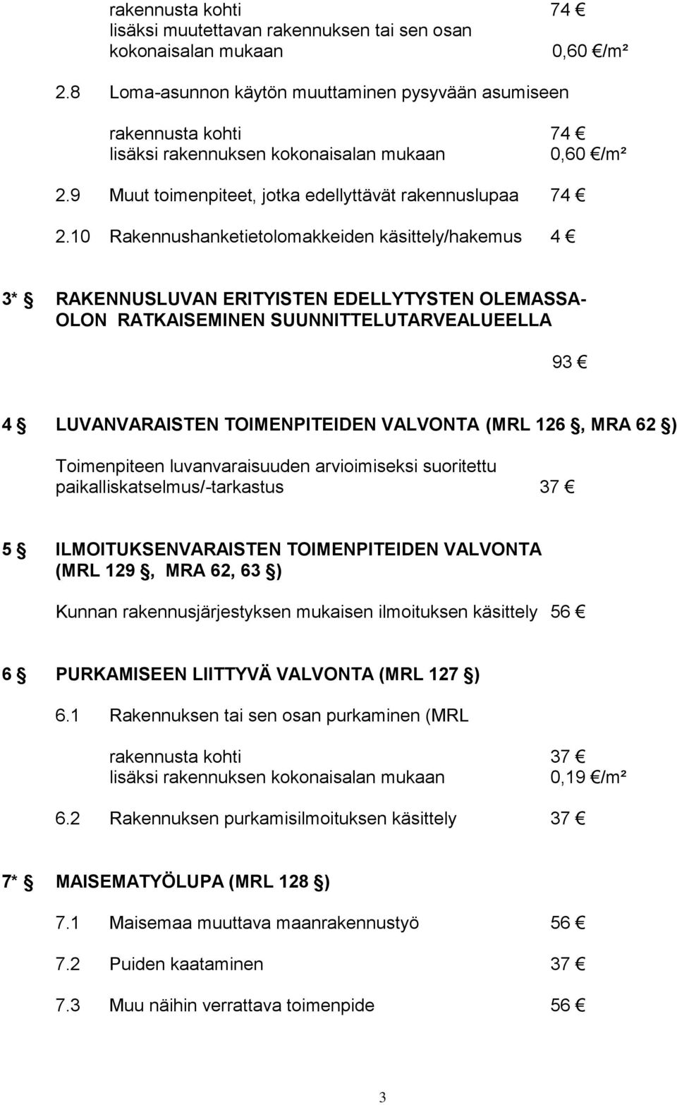 10 Rakennushanketietolomakkeiden käsittely/hakemus 4 3* RAKENNUSLUVAN ERITYISTEN EDELLYTYSTEN OLEMASSA- OLON RATKAISEMINEN SUUNNITTELUTARVEALUEELLA 93 4 LUVANVARAISTEN TOIMENPITEIDEN VALVONTA (MRL