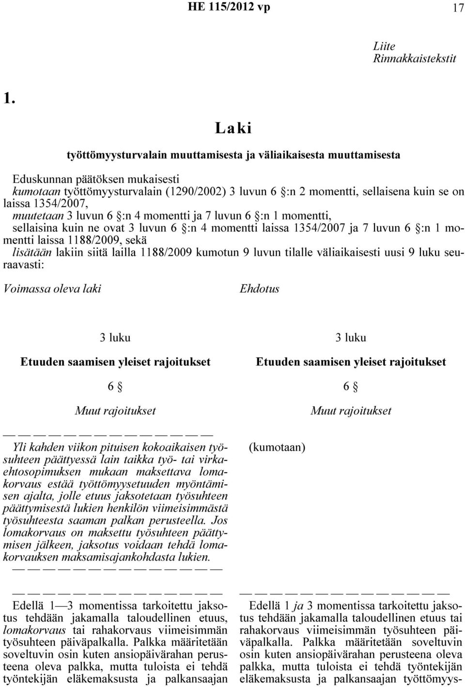 1354/2007, muutetaan 3 luvun 6 :n 4 momentti ja 7 luvun 6 :n 1 momentti, sellaisina kuin ne ovat 3 luvun 6 :n 4 momentti laissa 1354/2007 ja 7 luvun 6 :n 1 momentti laissa 1188/2009, sekä lisätään