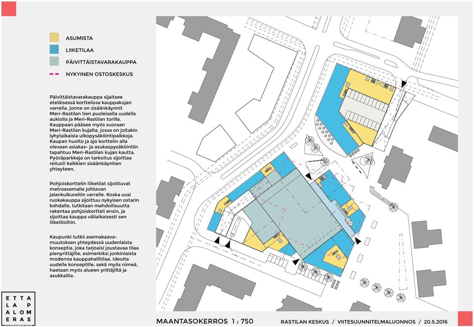 Kauppaan pääsee myös suoraan Meri-Rastilan kujalta, jossa on joitakin lyhytaikaisia ulkopysäköintipaikkoja.